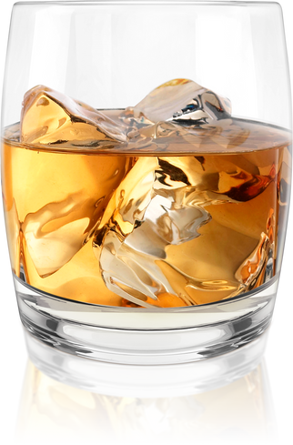 whiskey glass and ice, transparent background